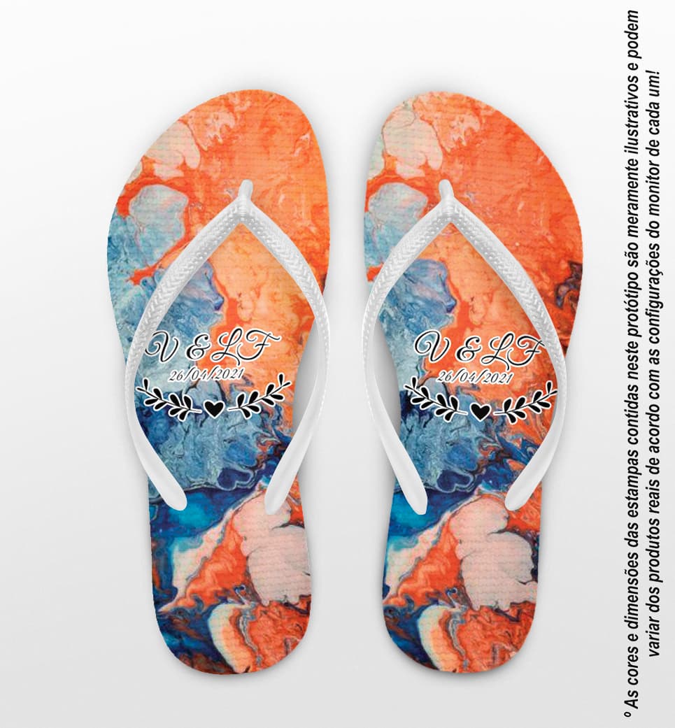Chinelo Casamento Tie Dye Floral Iniciais Personalizado COD 7882