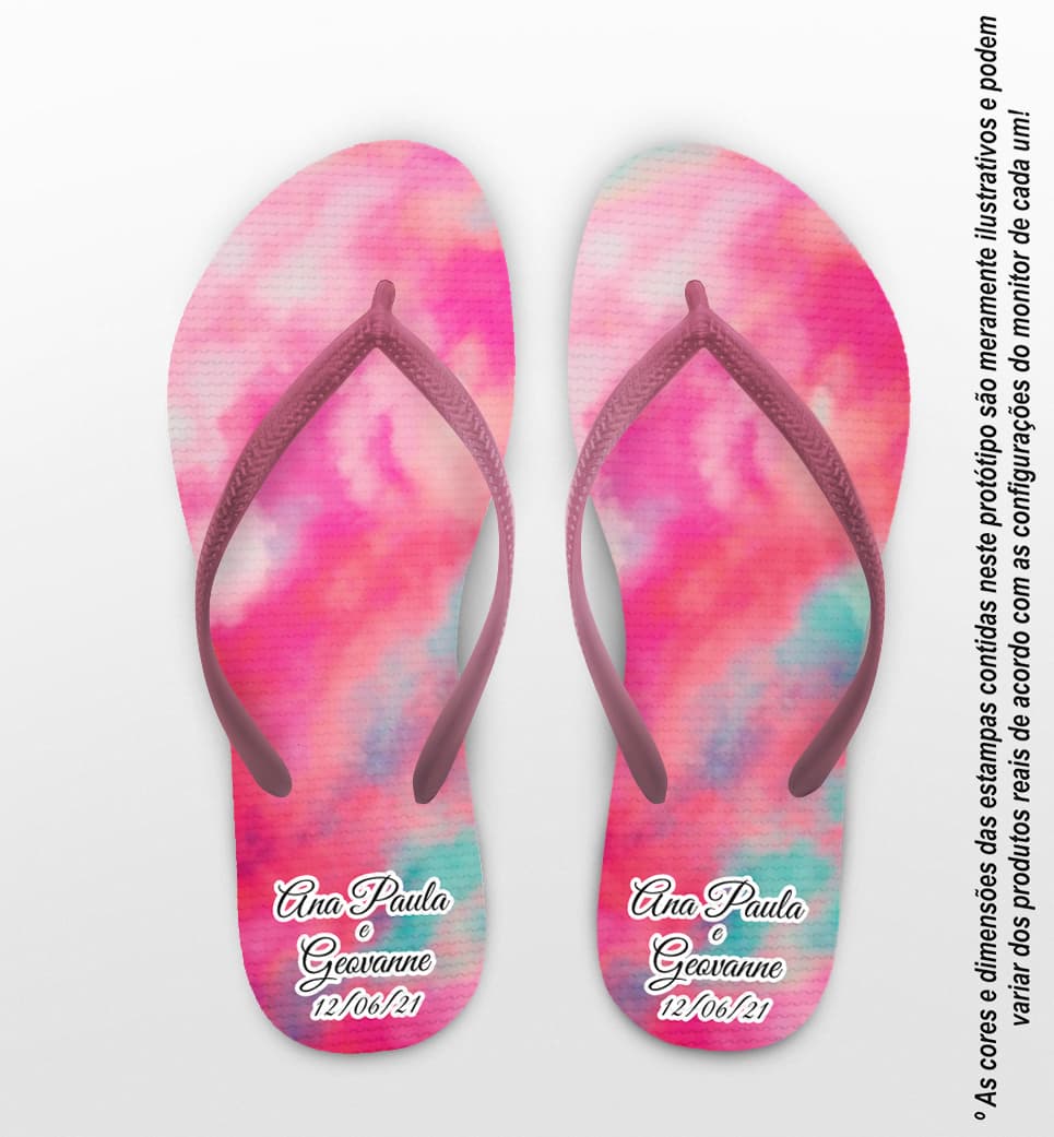 Chinelo Casamento Tie Dye Nuvem Rosa Personalizado COD 7887