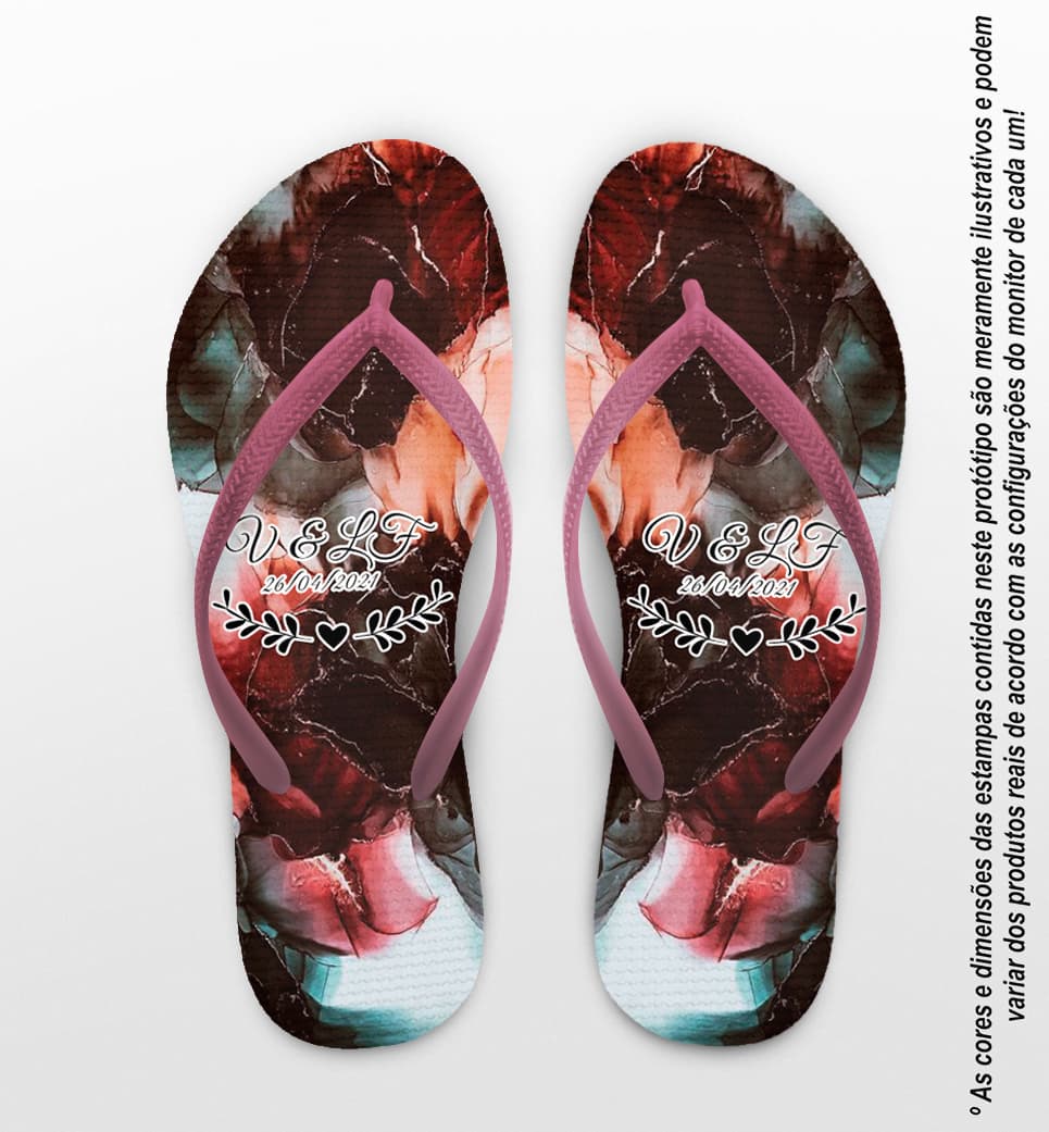Chinelo Casamento Tie Dye Rosas Escuro Personalizado COD 7890