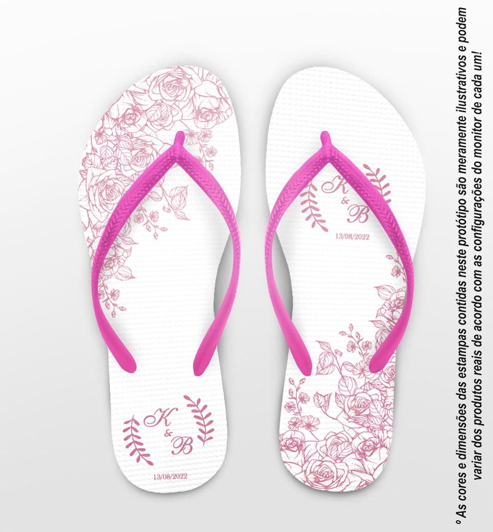 Chinelo Casamento Traço Floral Personalizado COD 10575