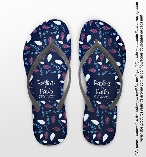 Chinelo Casamento Personalizado Azul com Floral COD 9291