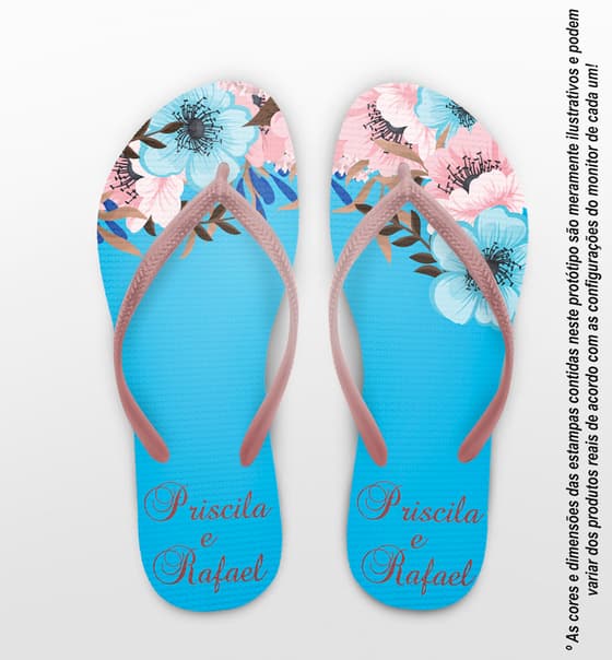 Chinelo Casamento Personalizado Azul com Flores COD 9288