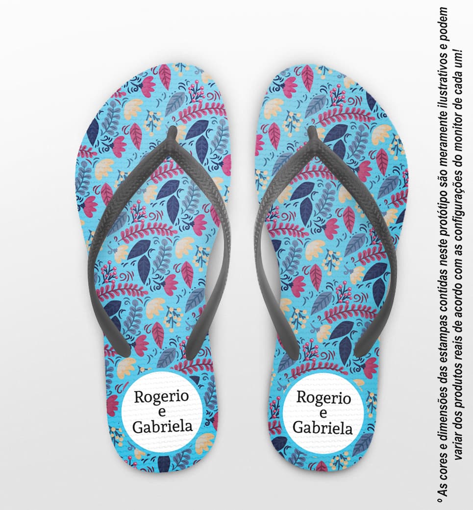 Chinelo Casamento Personalizado Azul com Flores COD 9289
