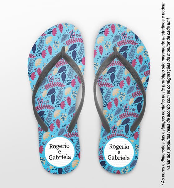 Chinelo Casamento Personalizado Azul com Flores COD 9289