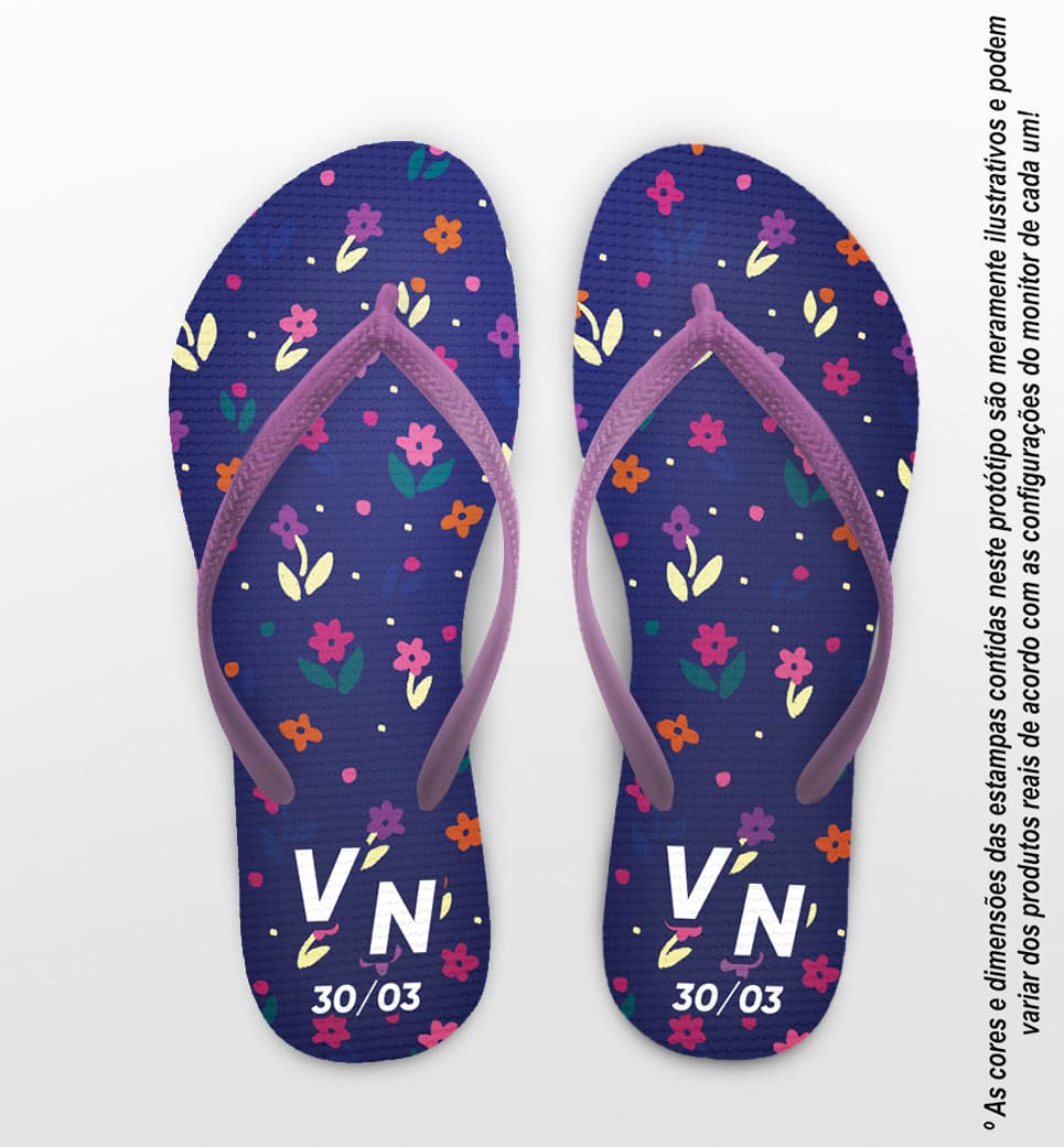 Chinelo Casamento Personalizado Azul com Flores COD 9290