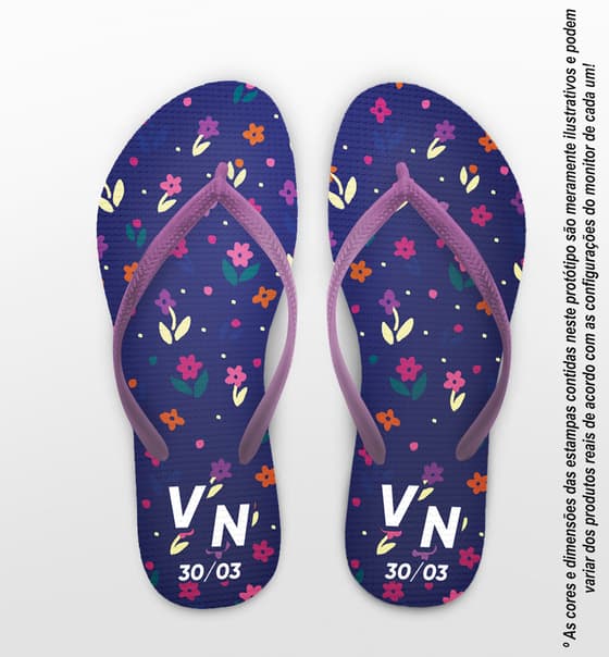 Chinelo Casamento Personalizado Azul com Flores COD 9290