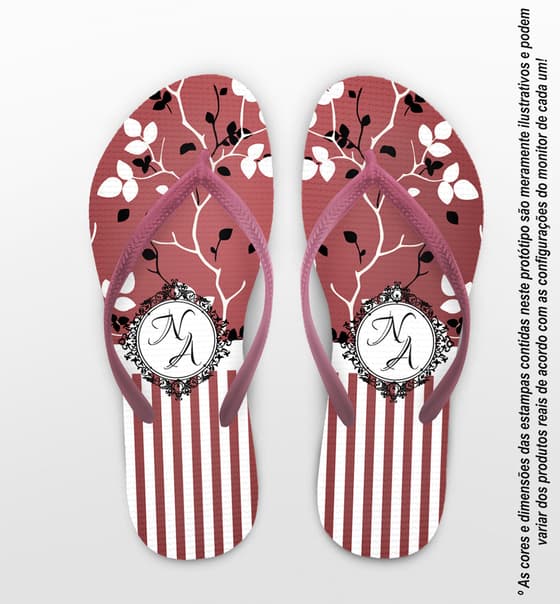 Chinelo Casamento Personalizado Marsala com Floral COD 9264