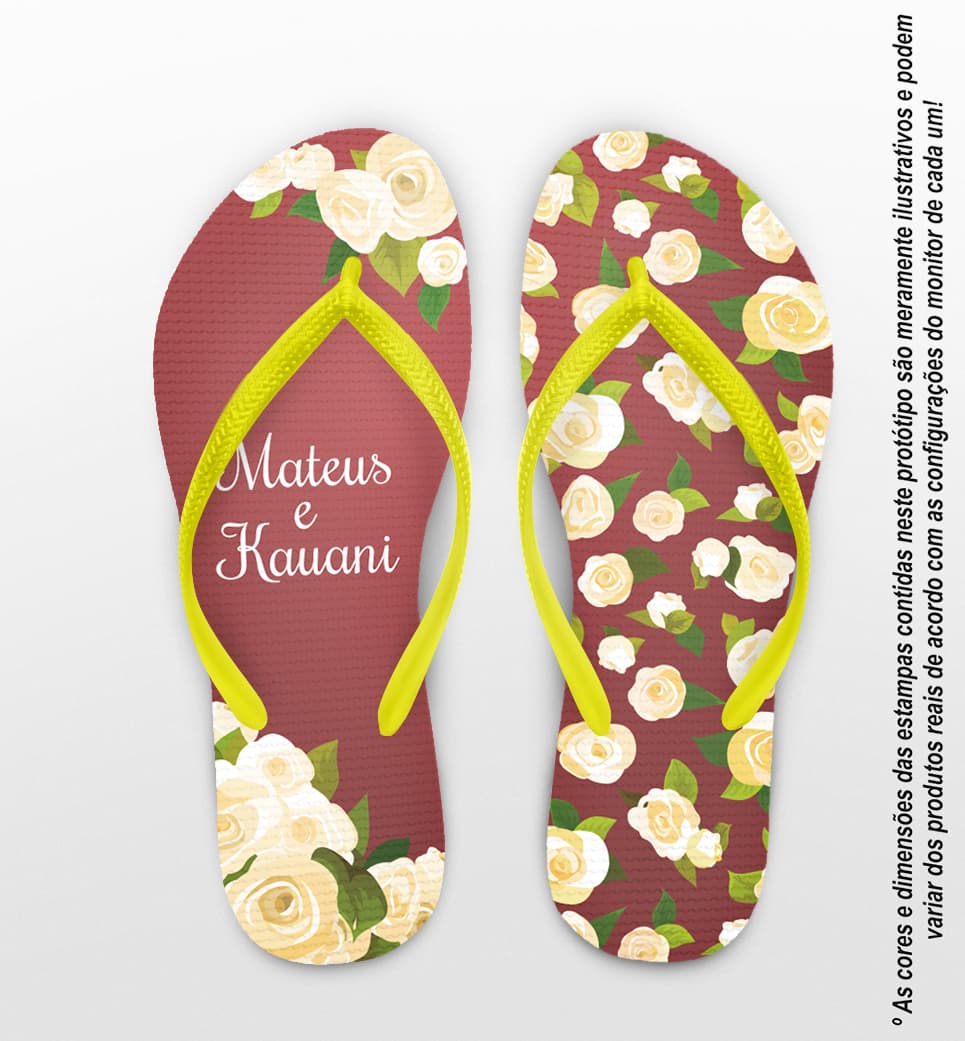 Chinelo Casamento Personalizado Marsala com Flores COD 9269