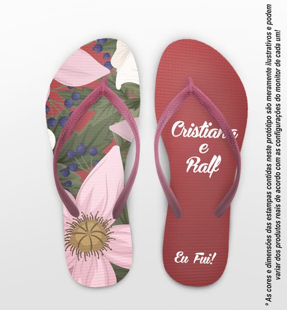 Chinelo Casamento Personalizado Marsala com Flores COD 9277