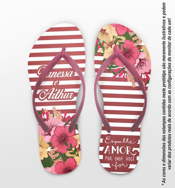 Chinelo Casamento Personalizado Marsala com Flores COD 9286