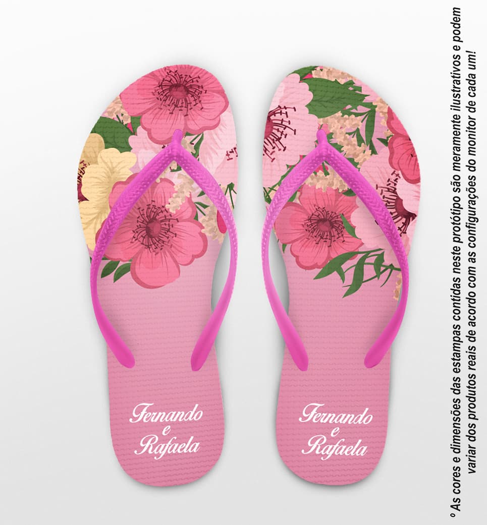 Chinelo Casamento Personalizado Rosa com Flores COD 9287