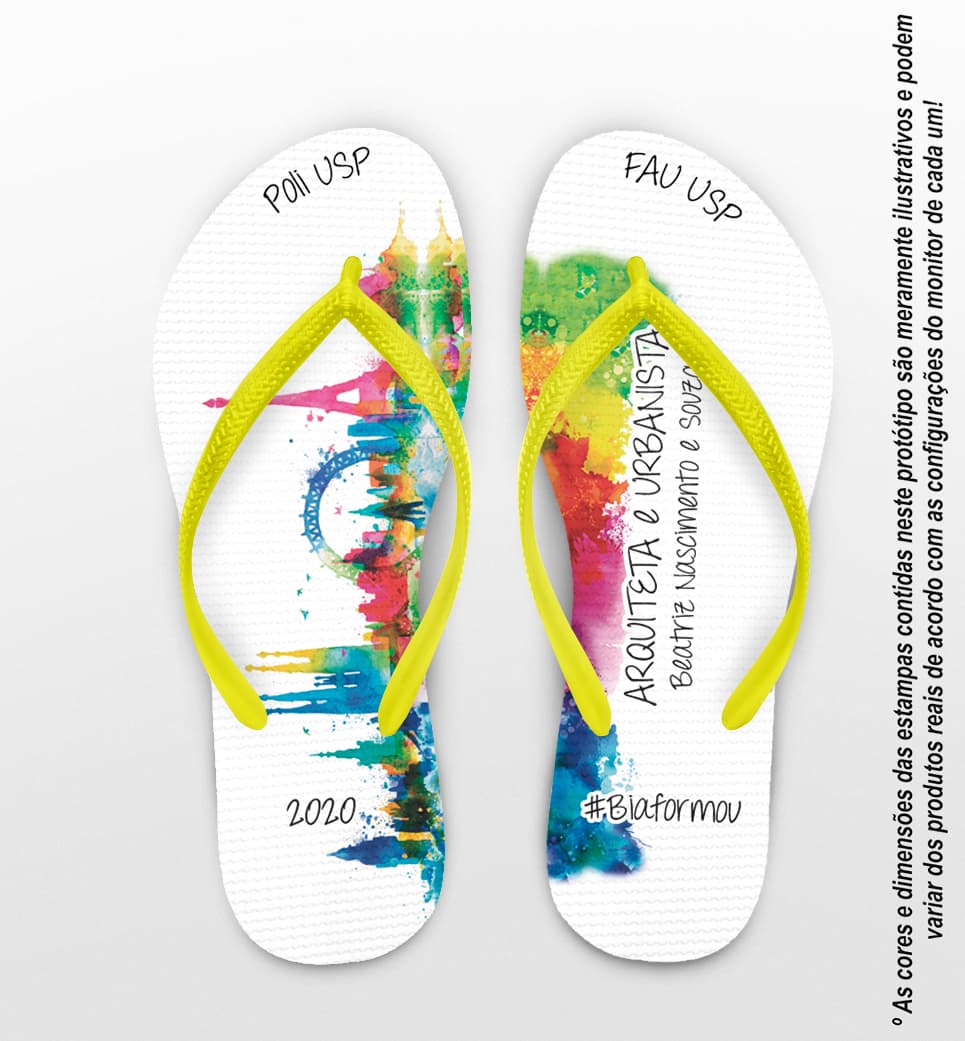 Chinelo Formatura Arquitetura e Urbanismo Fundo Com Cidade de Tinta Personalizado COD 5752