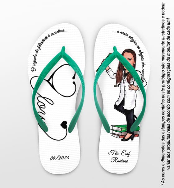 Chinelo Formatura Enfermagem Caricatura com Fundo Branco Personalizado COD 5732