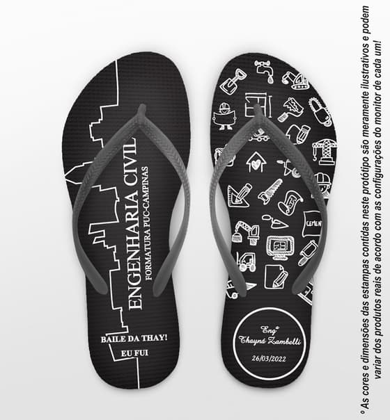 Chinelo Formatura Engenharia Civil Preto Personalizado COD 3475