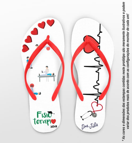 Chinelo Formatura Fisioterapia com Corações Personalizado COD 5734