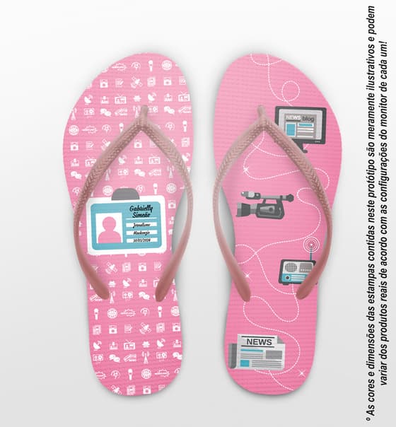 Chinelo Formatura Jornalismo Fundo Rosa com Crachá Personalizado COD 5778
