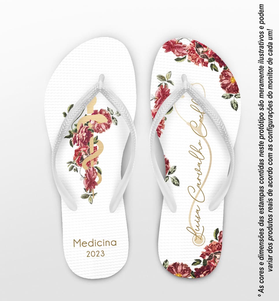 Chinelo Formatura Medicina Bastão Floral Personalizado COD 12537