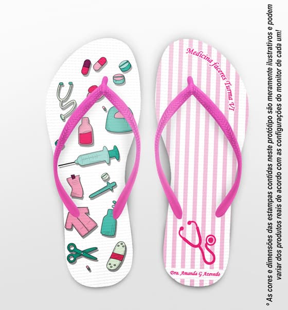 Chinelo Formatura Medicina Caricatura Listrado com Arabesco COD 5812