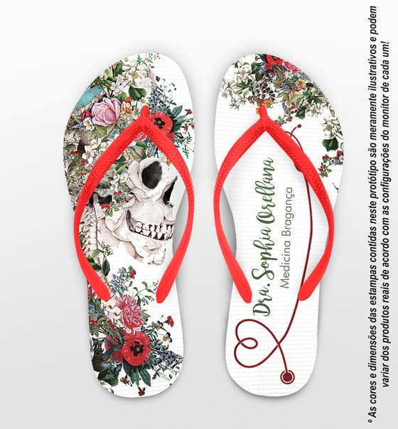 Chinelo Formatura Medicina Caveira Floral Personalizado COD 12542