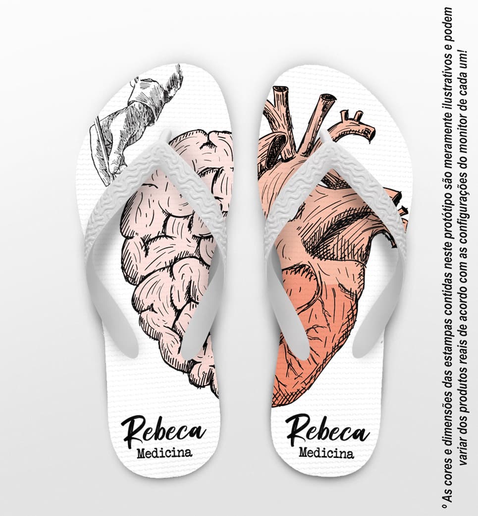 Chinelo Formatura Medicina Coração e Cérebro Personalizado COD 12547