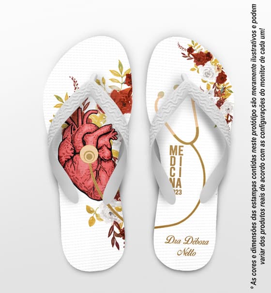 Chinelo Formatura Medicina Esteto Coração Floral Personalizado COD 10369