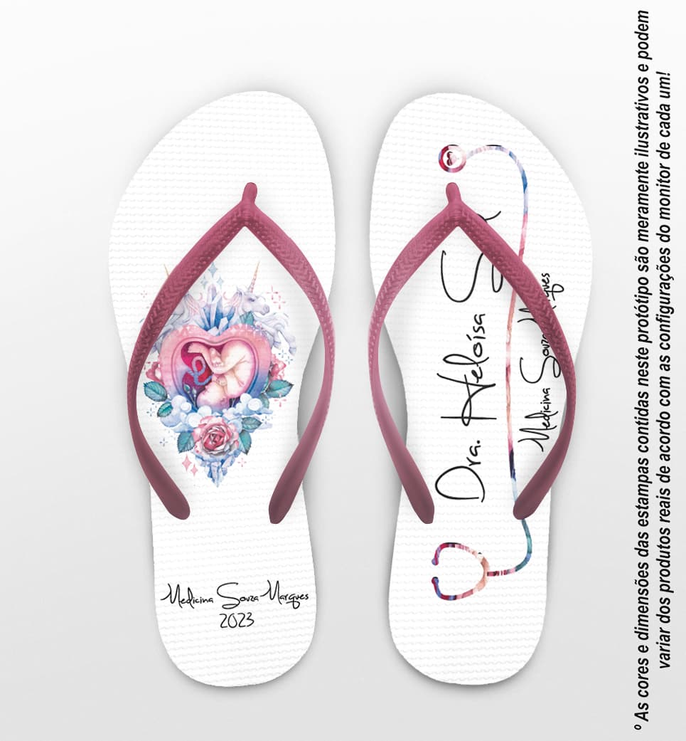 Chinelo Formatura Medicina Esteto e Coração com Flores Personalizado COD 6018