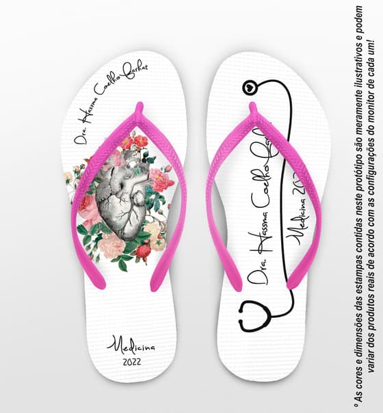 Chinelo Formatura Medicina Esteto e Coração com Rosas COD 6019