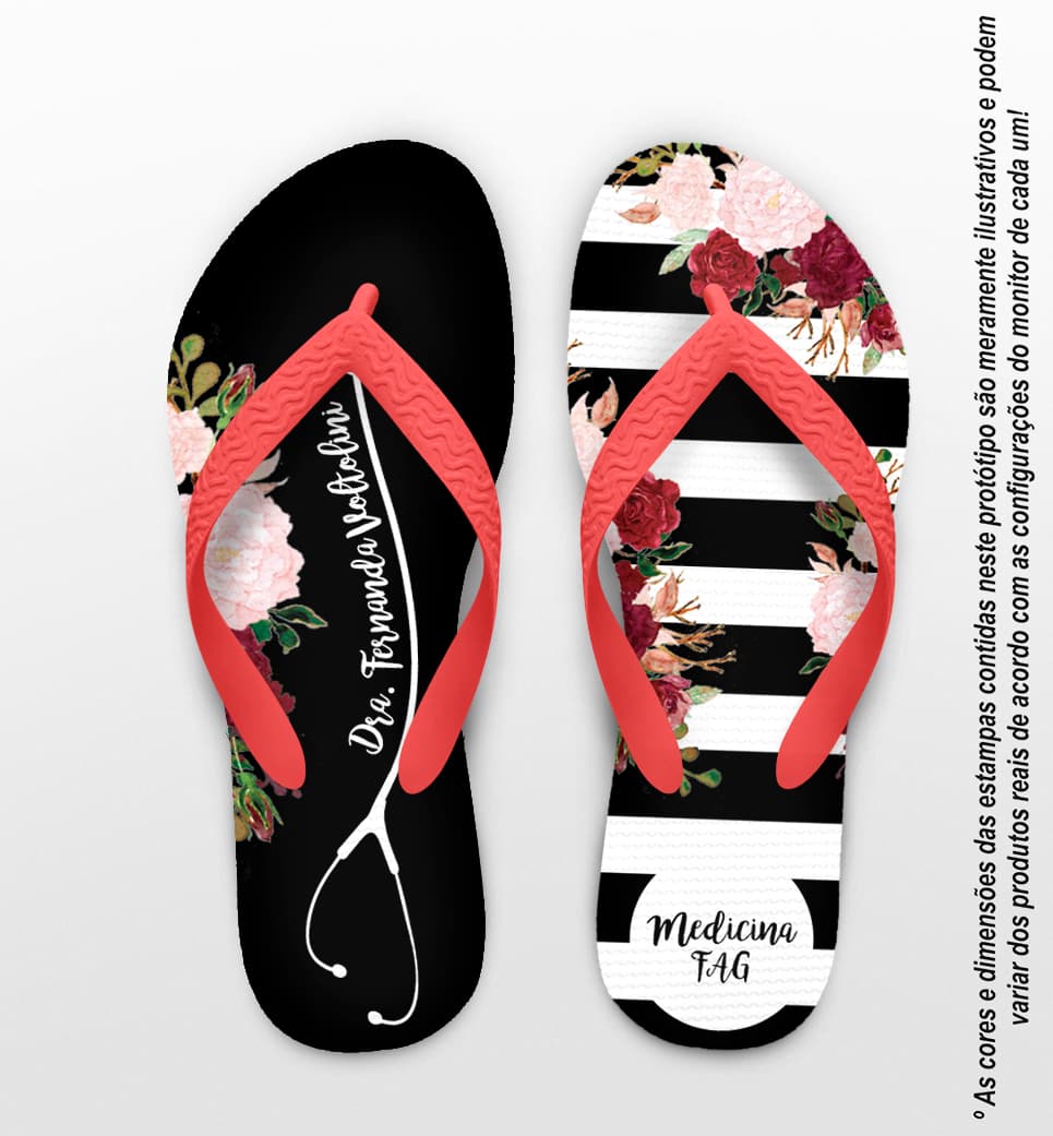 Chinelo Formatura Medicina Flores e Listras Personalizado COD 10857