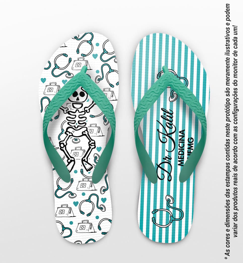 Chinelo Formatura Medicina Listrado com Esqueleto Personalizado COD 6037