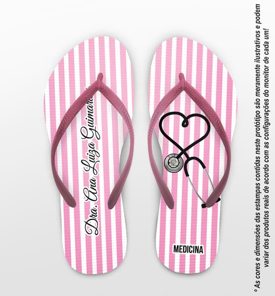 Chinelo Formatura Medicina Listrado Rosa Personalizado COD 5737