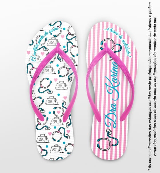 Chinelo Formatura Medicina Listrado Rosa Personalizado COD 5783