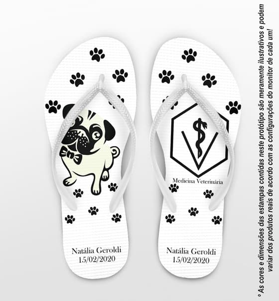 Chinelo Formatura Medicina Veterinária, Pug Personalizado COD 3579