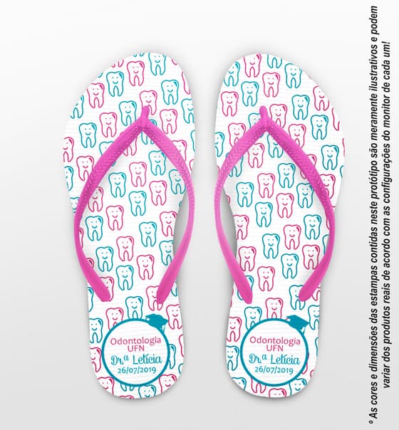 Chinelo Formatura Odontologia Fundo Branco com Dente e Brasão Personalizado COD 5821