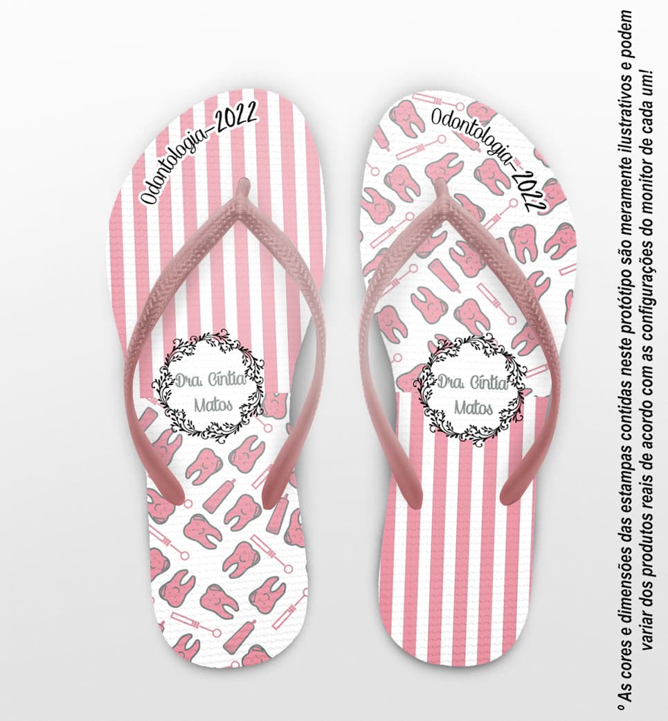 Chinelo Formatura Odontologia Listrado com Dentes Cute Personalizado COD 5817