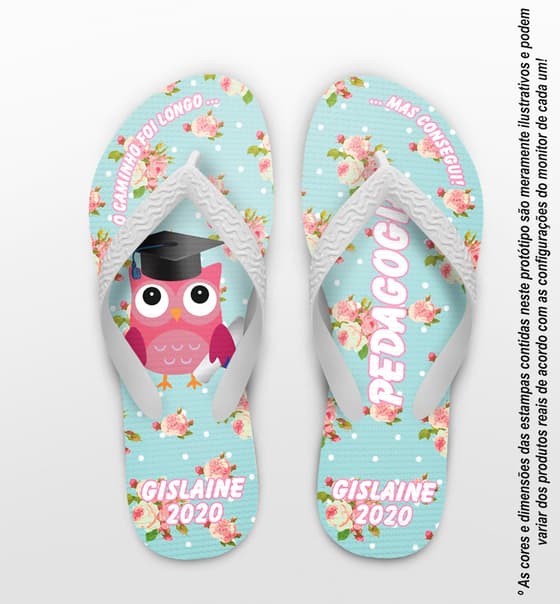 Chinelo Formatura Pedagogia Flores com Coruja COD 6082