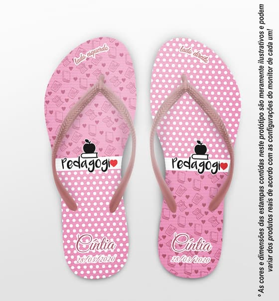 Chinelo Formatura Pedagogia Rosa com Bolinhas COD 6083