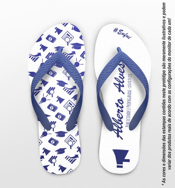 Chinelo Formatura Publicidade e Propaganda Fundo Branco com Detalhes em Azul Personalizado COD 5830
