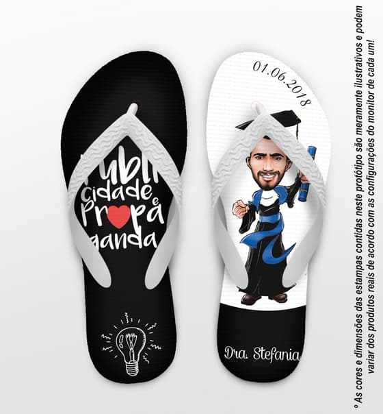 Chinelo Formatura Publicidade e Propaganda Preto e Branco com Caricatura COD 6021