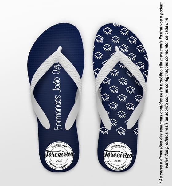 Chinelo Formatura Terceirão Fundo Azul com Capelos Personalizado COD 5831
