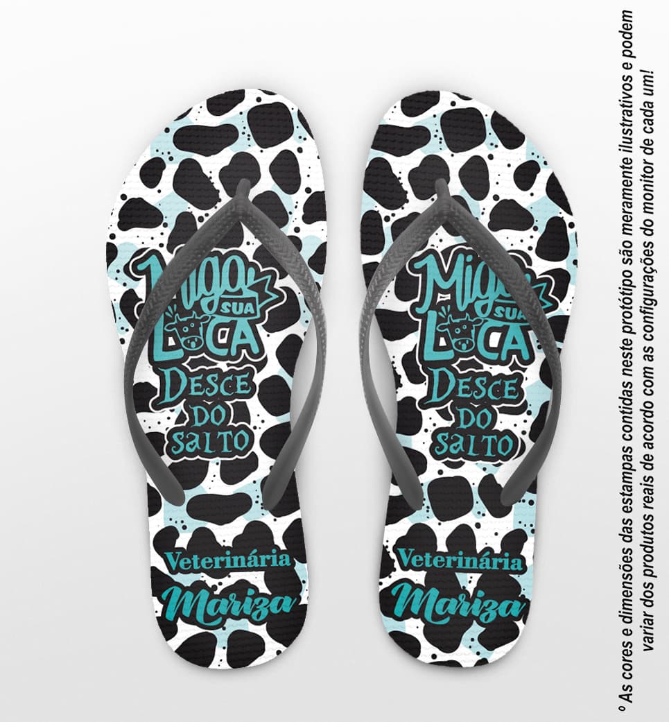 Chinelo Formatura Veterinária Animal Print Vaca Personalizado COD 12604