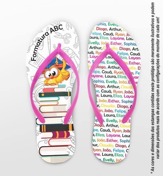 Chinelo Personalizado Formatura ABC com Nomes e Desenhos COD 6345