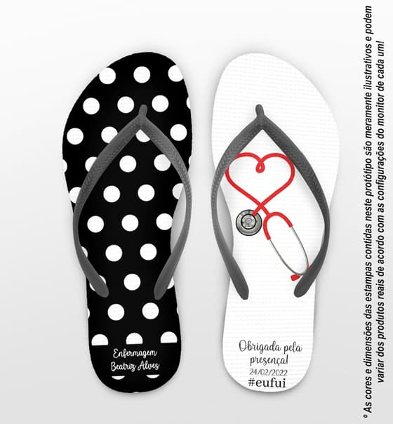Chinelo Personalizado Formatura Enfermagem com Bolinhas e Esteto COD 6261