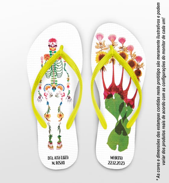 Chinelo Personalizado Formatura Medicina com Esqueleto de Flores COD 6373