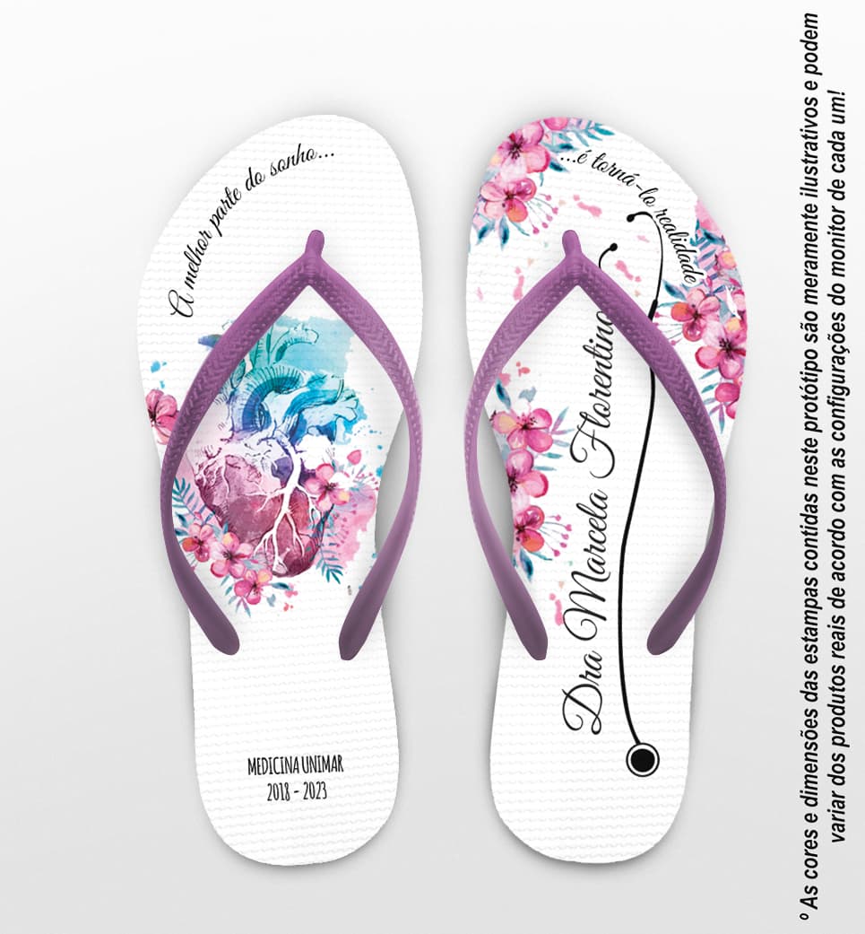 Chinelo Personalizado Formatura Medicina com Flores COD 6369