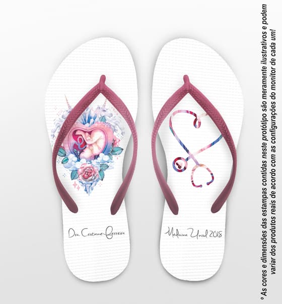 Chinelo Personalizado Formatura Medicina com Flores e Esteto COD 6371