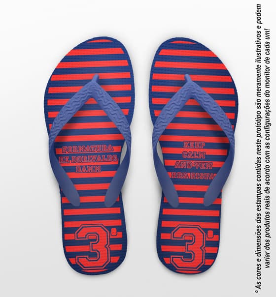 Chinelo Personalizado Formatura Terceirão Listrado Azul e Vermelho COD 6768
