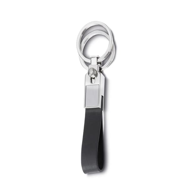 CHAVEIRO DE METAL E COURO C/ 2 ARGOLAS