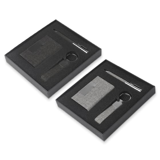 Kit Escritório Porta Cartão, Chaveiro e Caneta Metálica