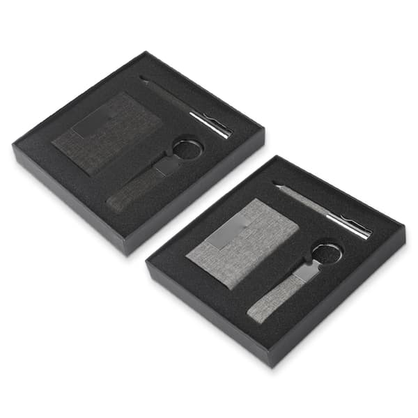 Kit Escritório Porta Cartão, Chaveiro e Caneta Metálica