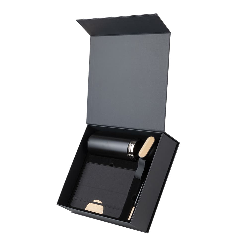 Kit escritório Caderno, Garrafa e Caneta Metalica